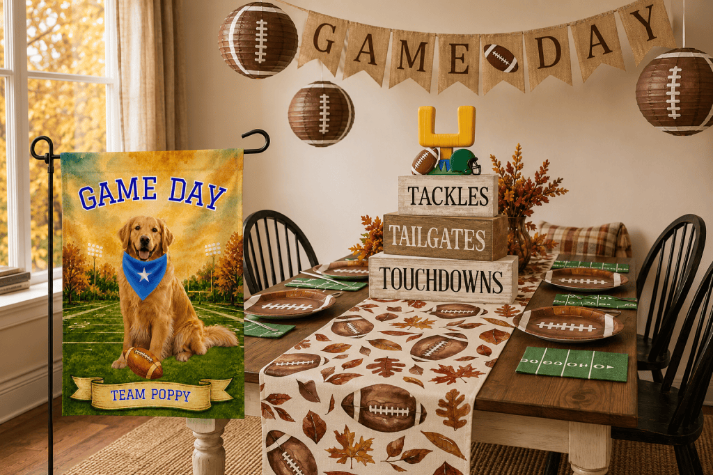 A Cozy Football Watch Party: 8 Amazon Finds + a Personalized Dog&nbsp;Flag
